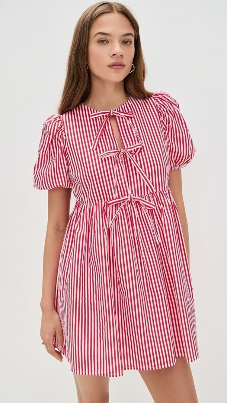 ENGLISH FACTORY Stripe Sleeveless Bow Dress Size L NWT